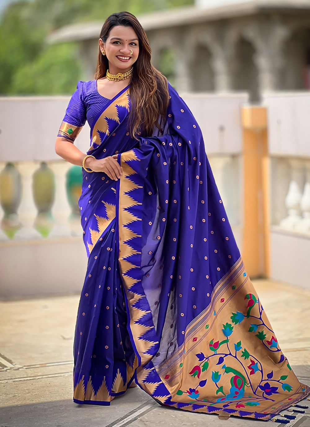Blue Silk Contemporary Saree Jacquard Work, Meenakari S18364