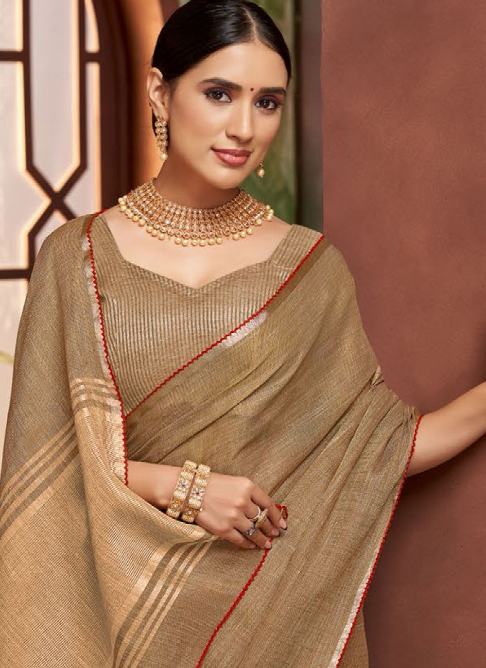Brown Silk Contemporary Saree Jacquard Work S16671