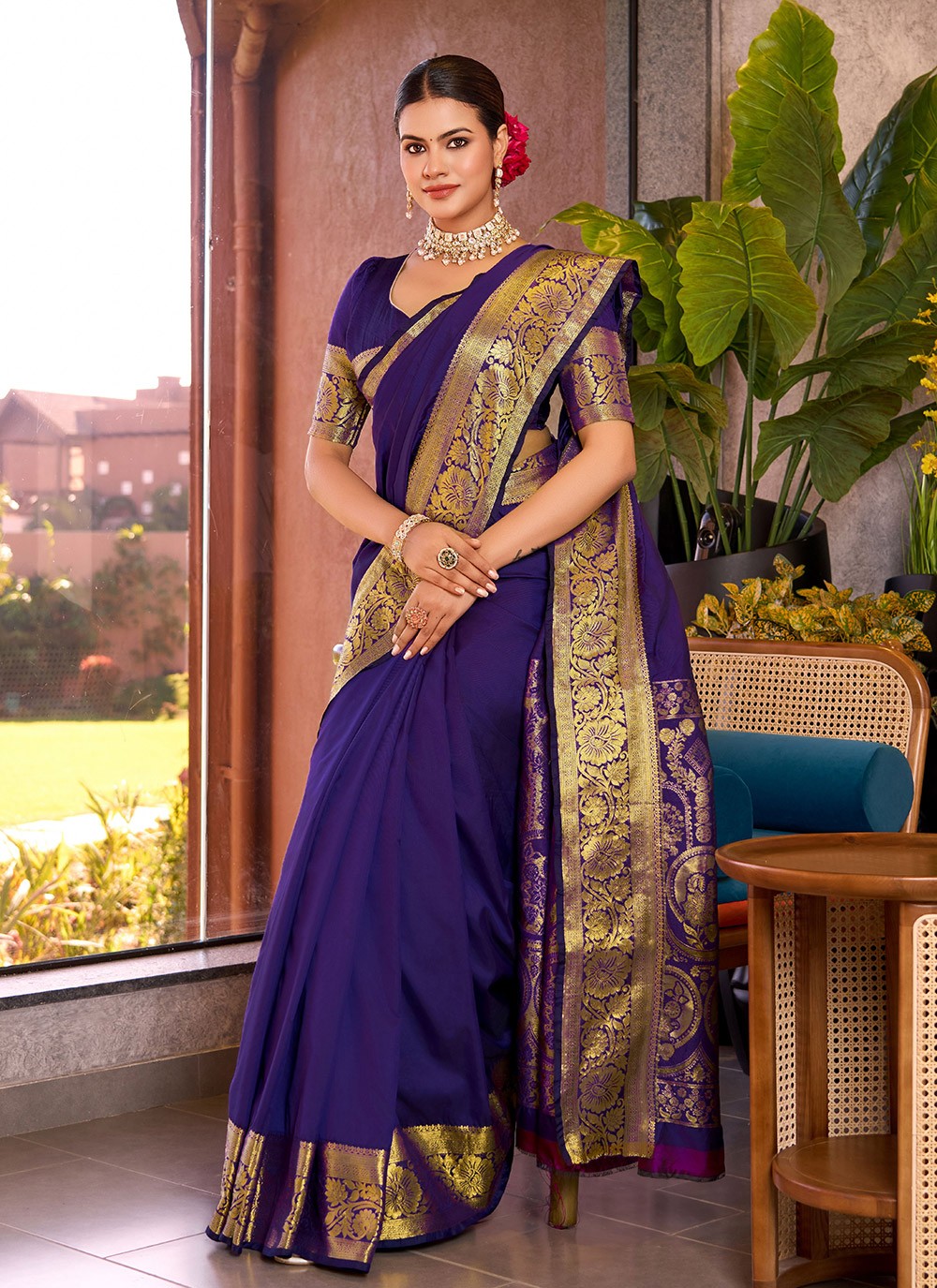 Woven Silk Violet Saree S13864