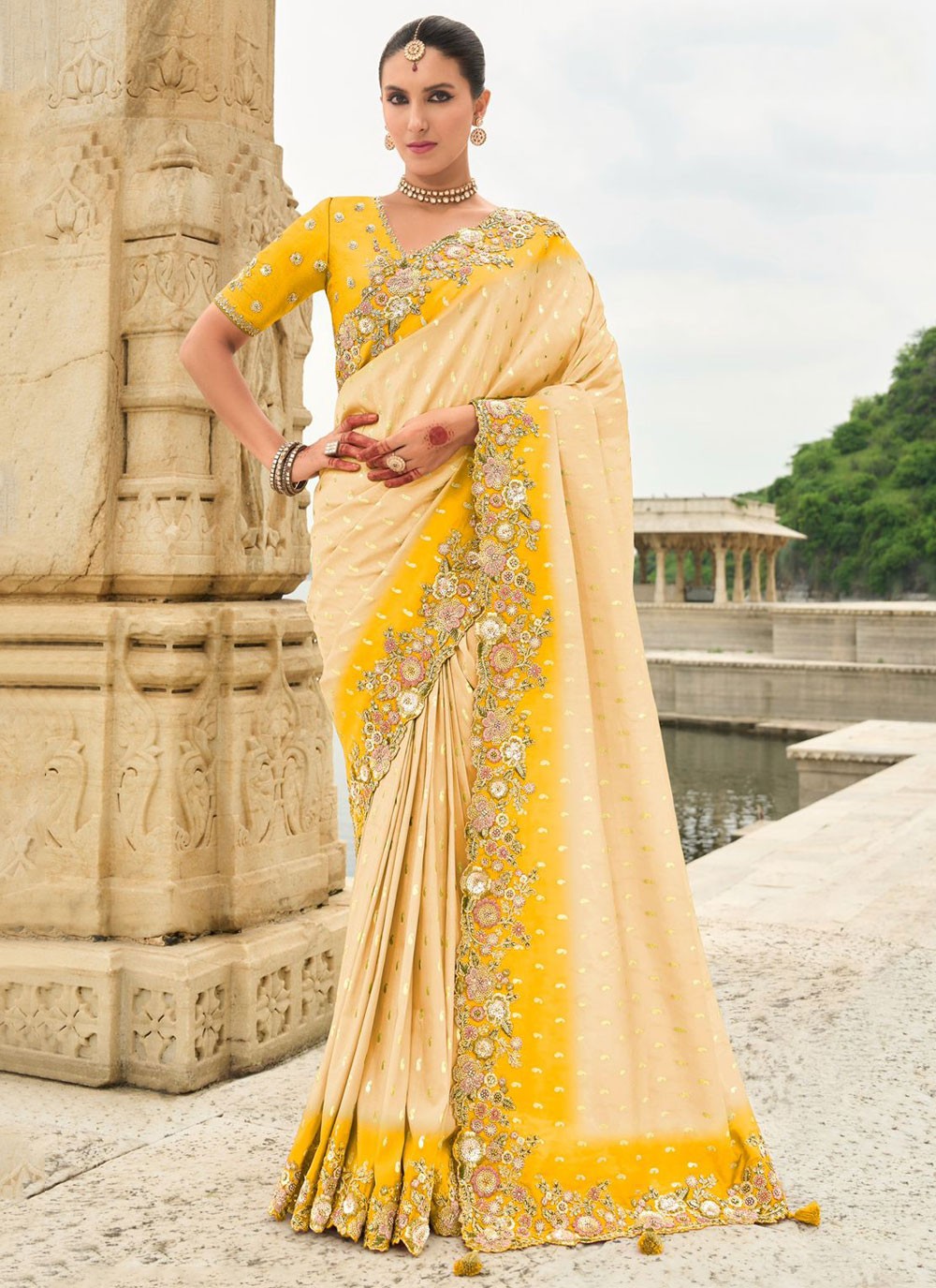 Buttis Silk Cream Saree S14503