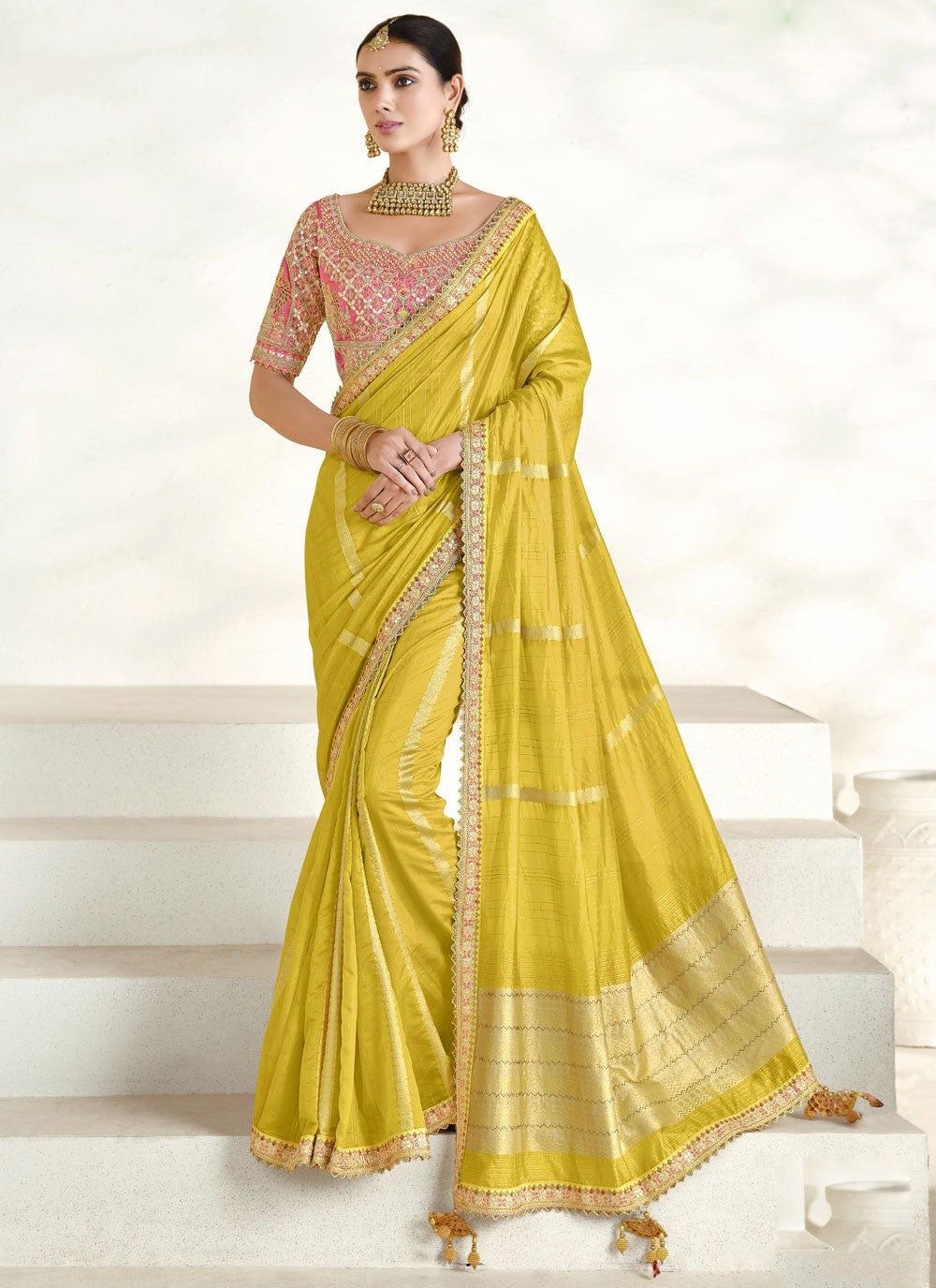 Designer Border Work Green Silk Saree S12676