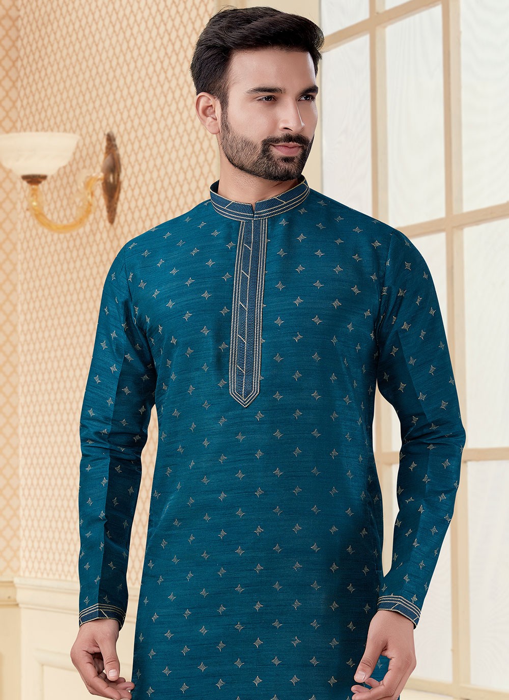 Digital Print Silk Teal Kurta - M5602