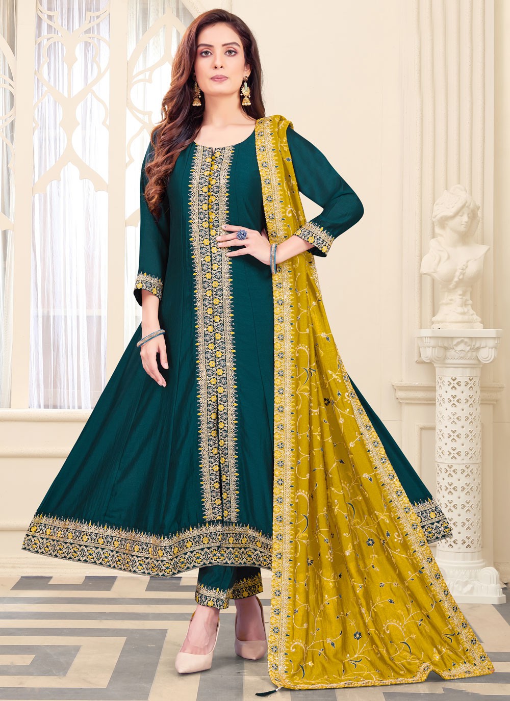 Salwar Suit Embroidered Morpeach Silk T5613