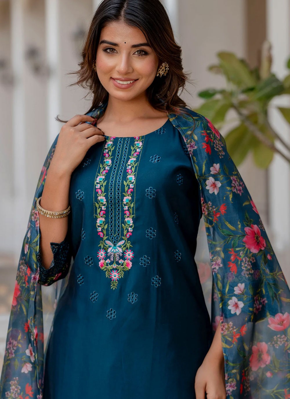 Embroidered Silk Morpeach Salwar Suit T6140