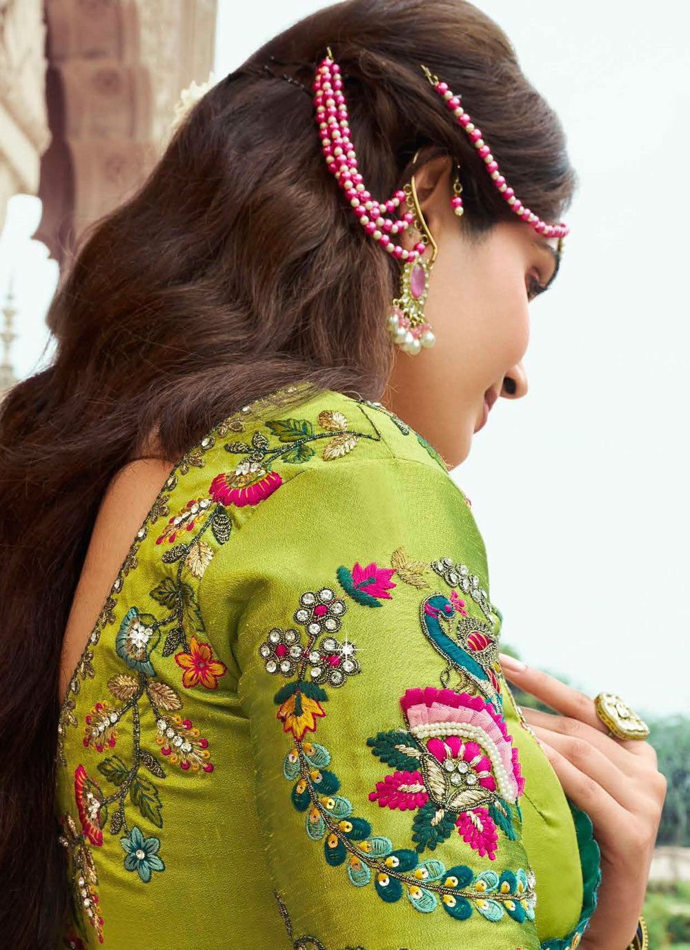 Cut Work Silk Firozi Traditional Saree S15344