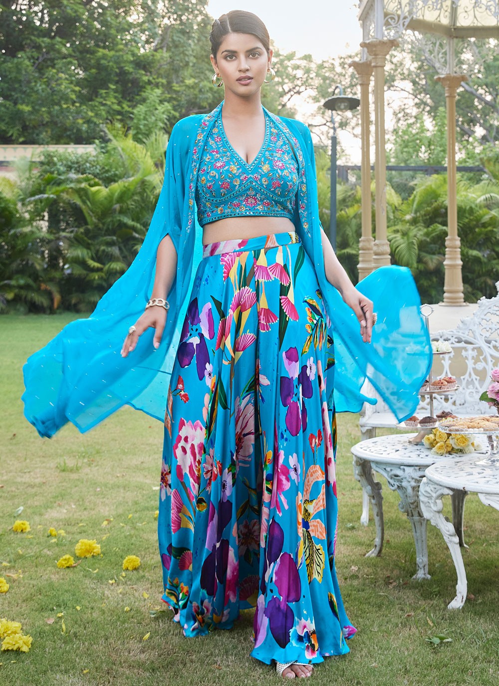 Salwar Suit Embroidered Blue Silk T5457