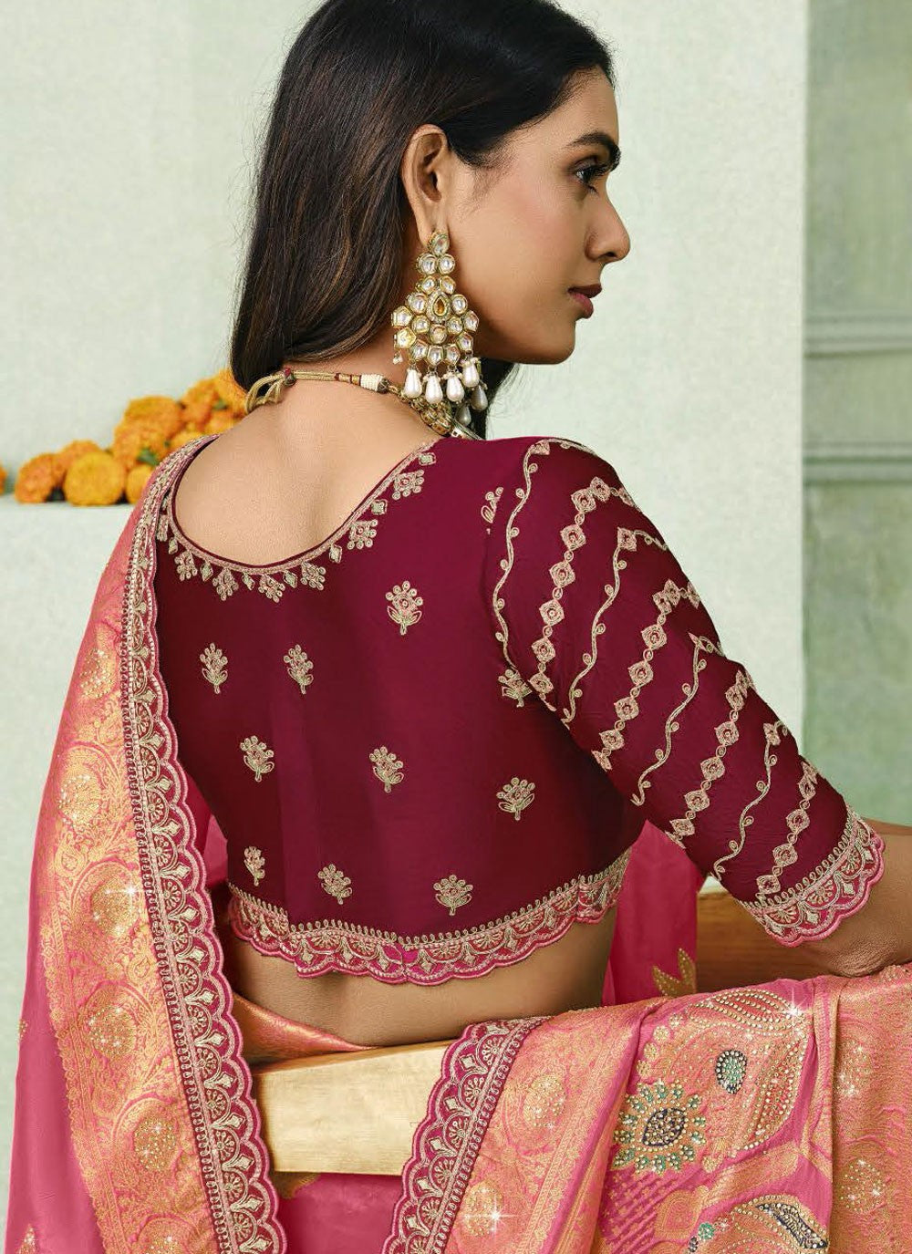 Pink Silk Trendy Saree Embroidered S19927