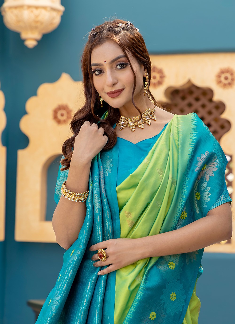 Trendy Saree Printed Green Silk S12567