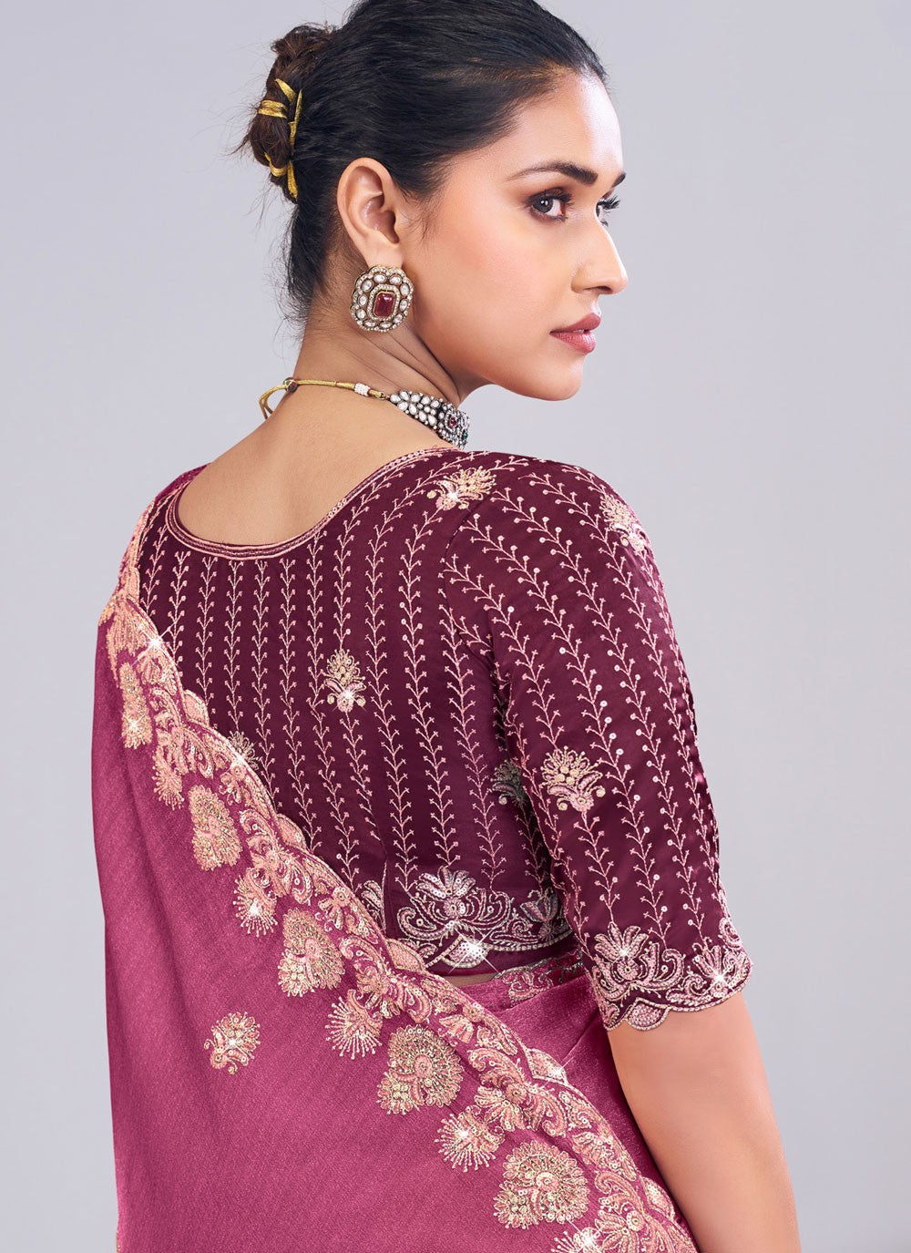 Pink Silk Classic Saree Fancy Work S19874