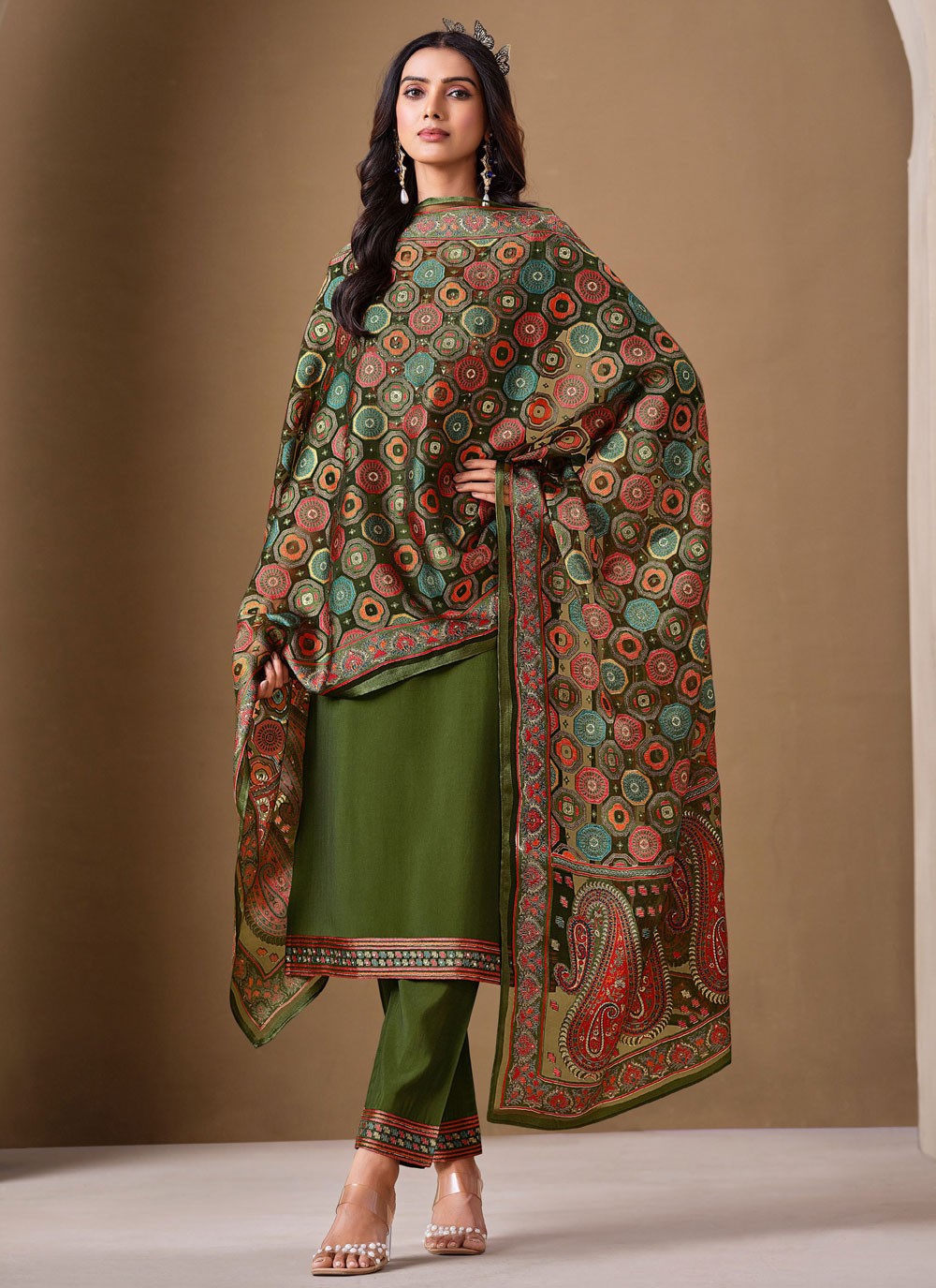 Pant Style Suit Fancy Work, Stones Green T7863