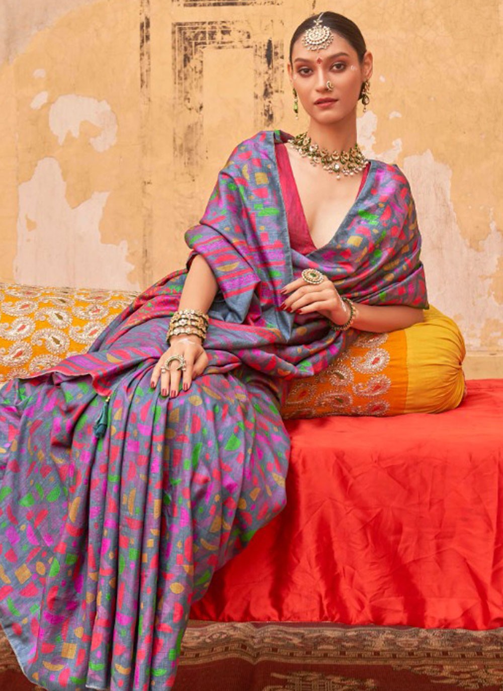 Fancy Work Silk Grey Saree S14773