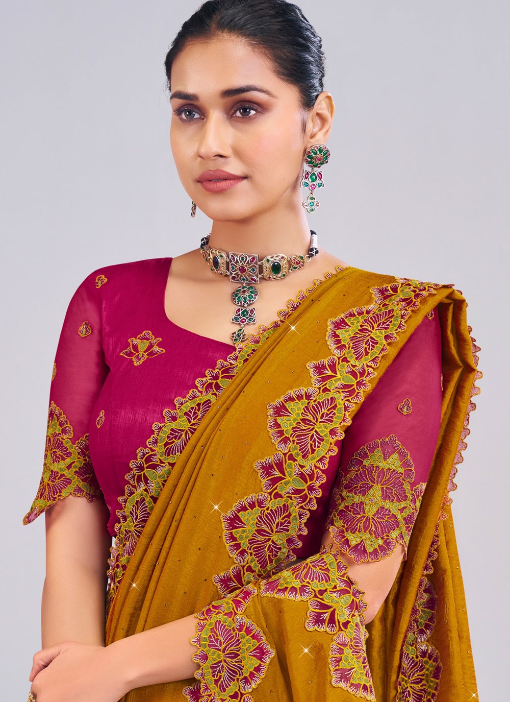 Mustard Silk Trendy Saree Fancy Work S19880