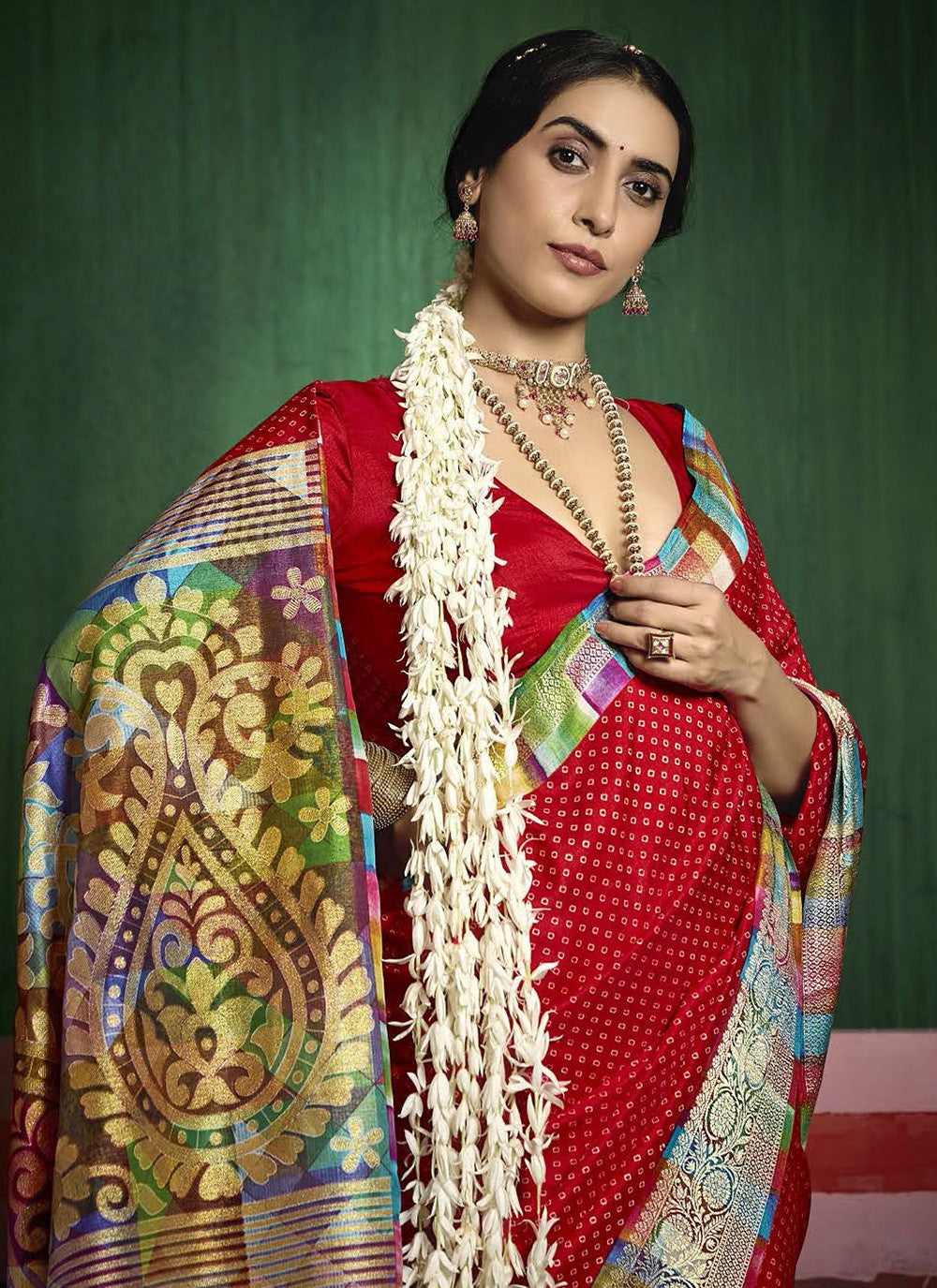 Red Silk Contemporary Saree Printed S17180