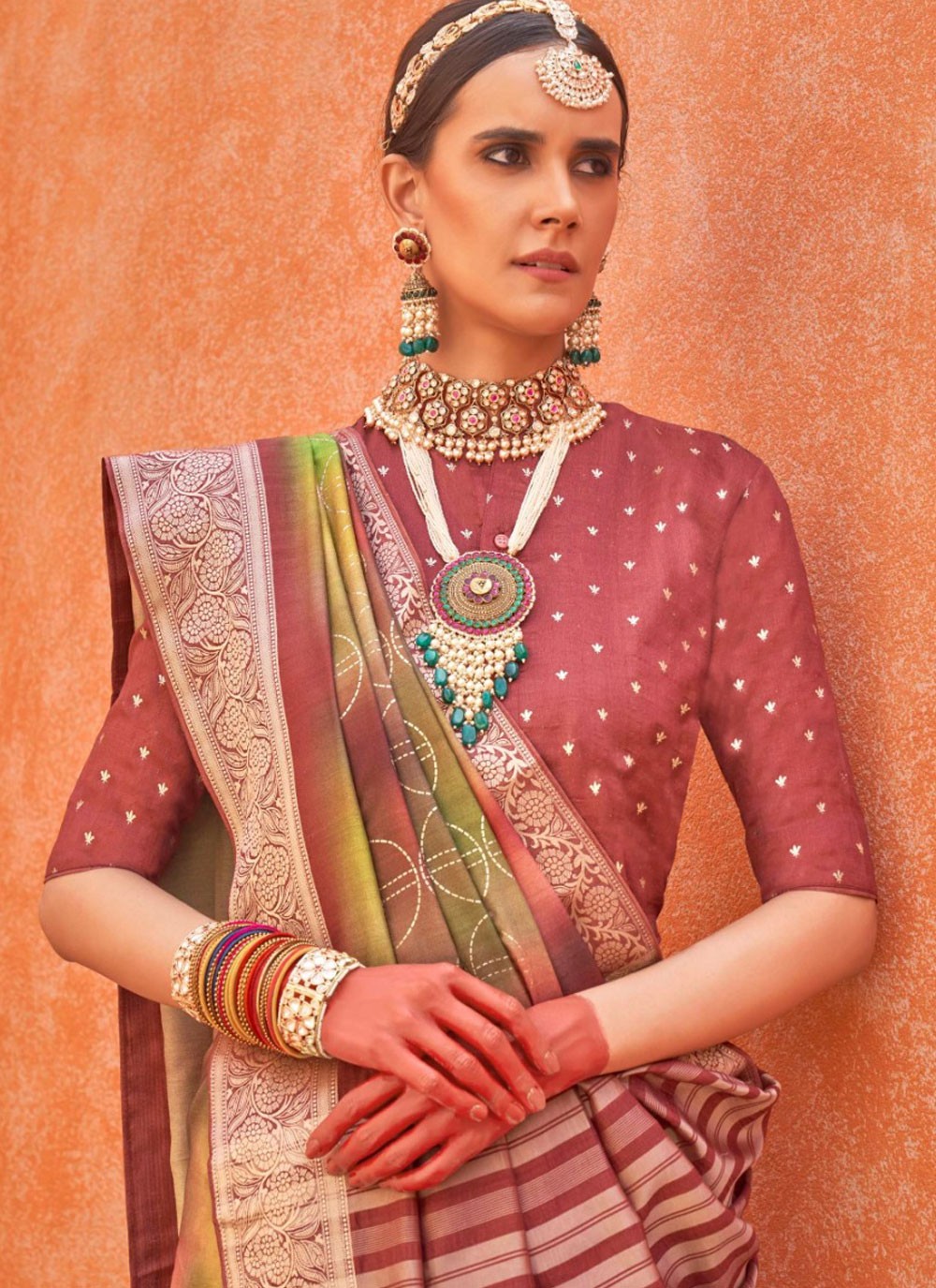 Classic Foliage Prints Silk Saree - S7811