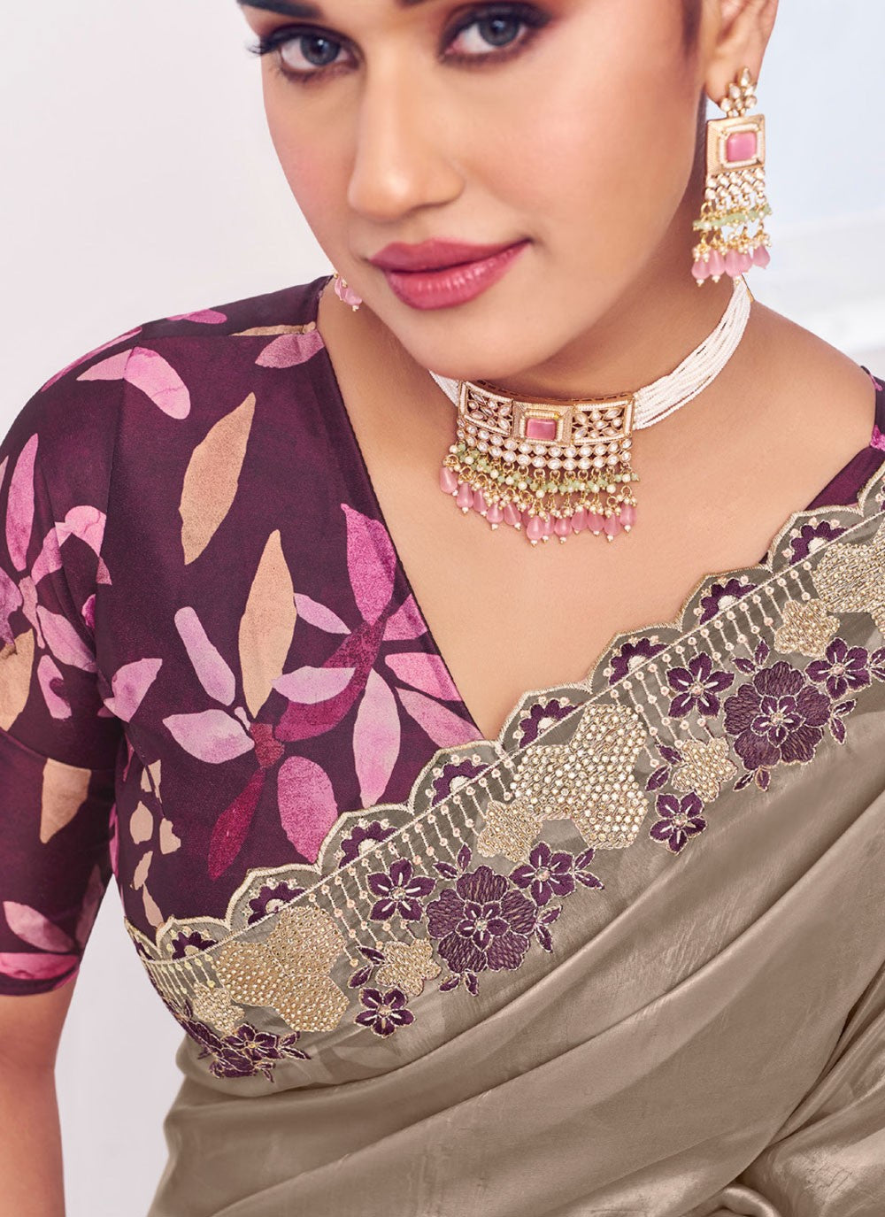 Contemporary Border Work Grey Silk S12575