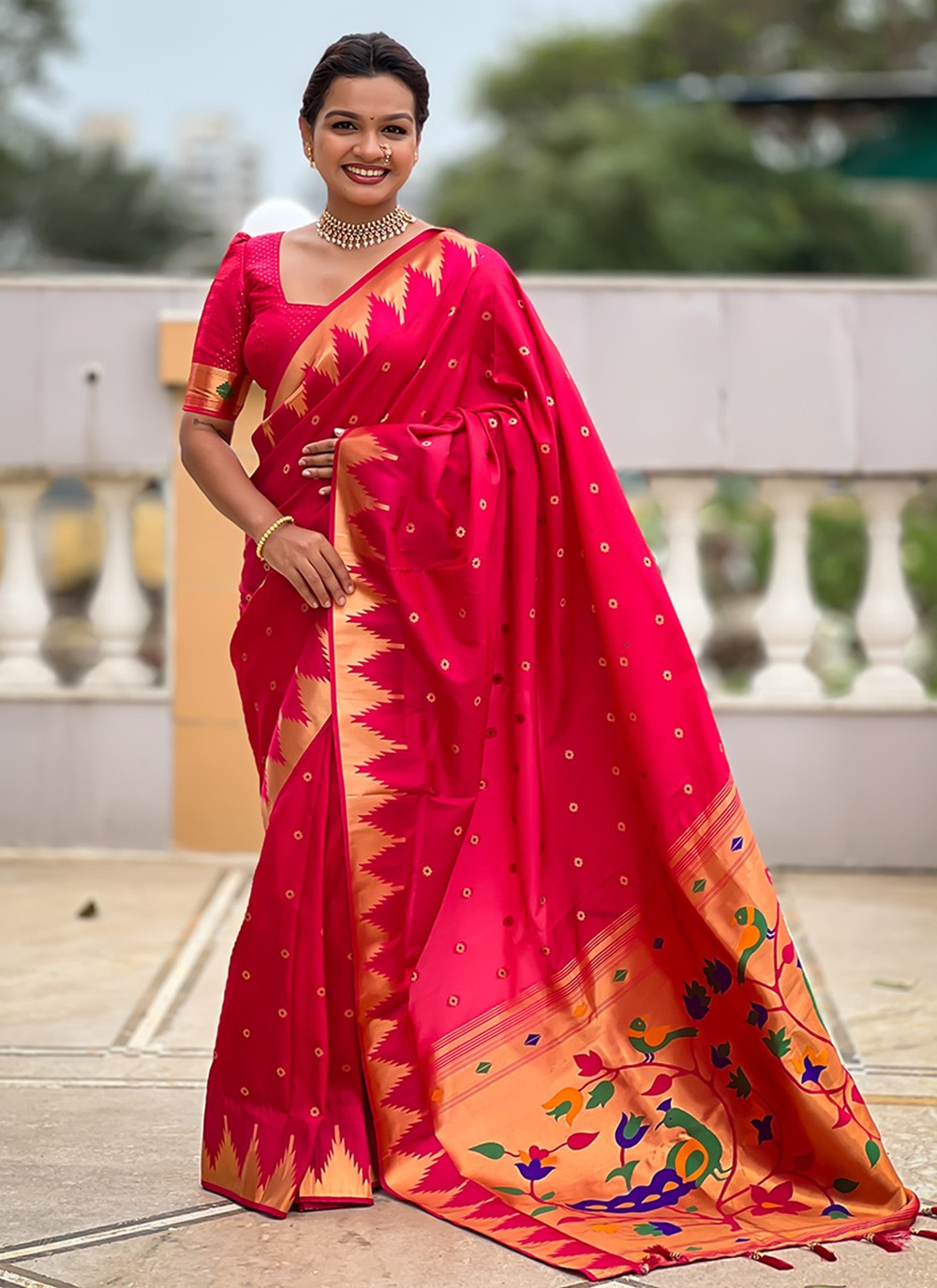Hot Pink Silk Trendy Saree Jacquard Work, Meenakari S18363