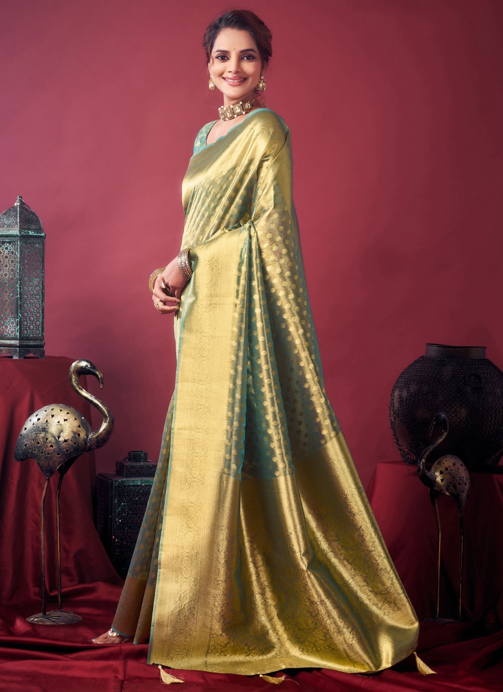Blue Silk Classic Saree Jacquard Work S19392