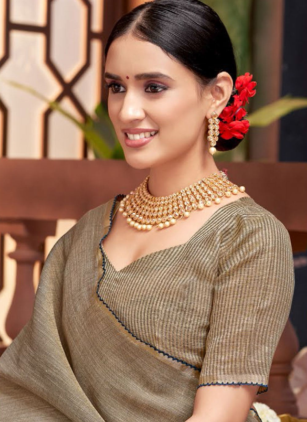 Grey Silk Classic Saree Jacquard Work S16675