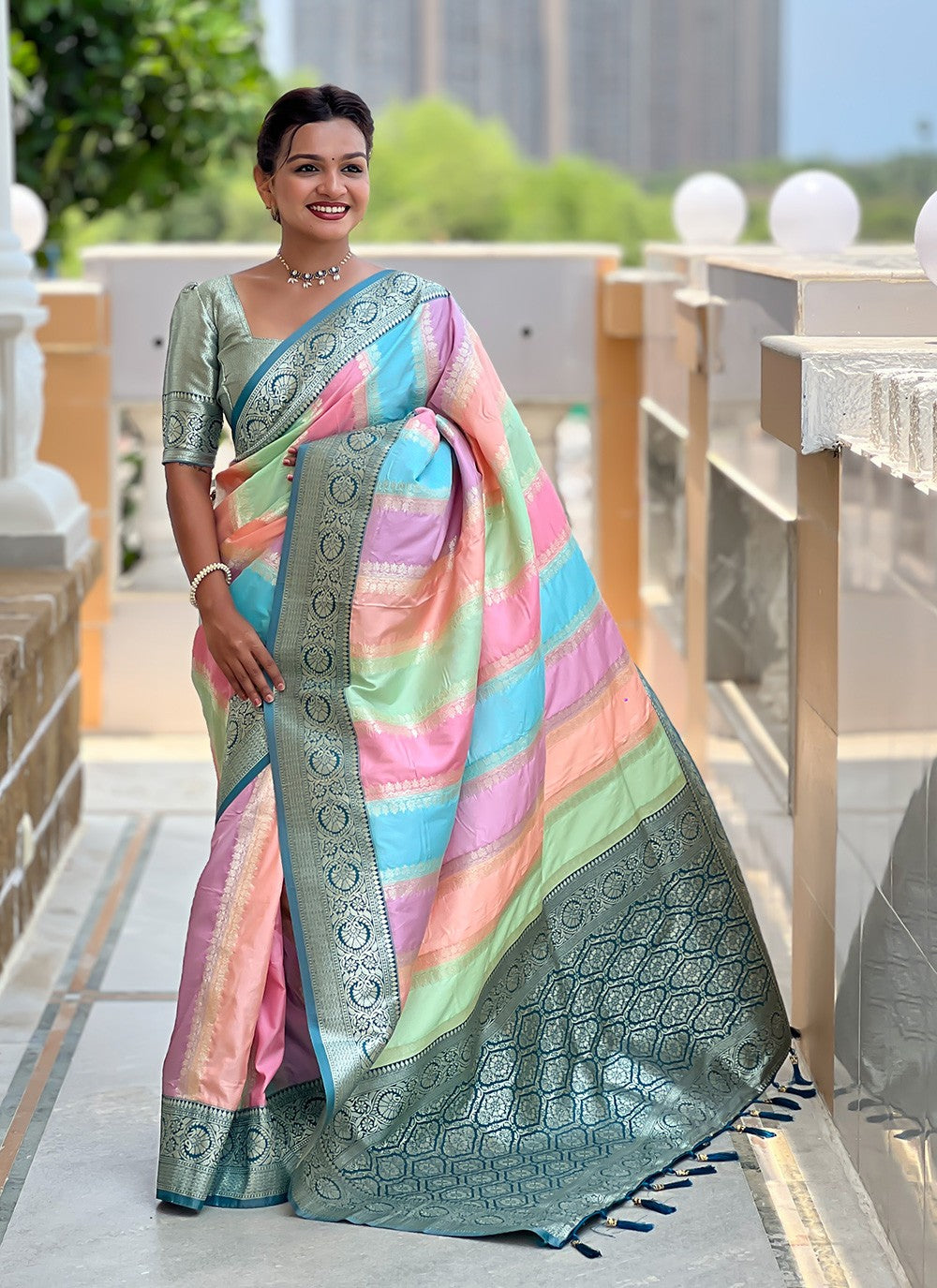 Multi Colour Silk Classic Saree Jacquard Work S16052