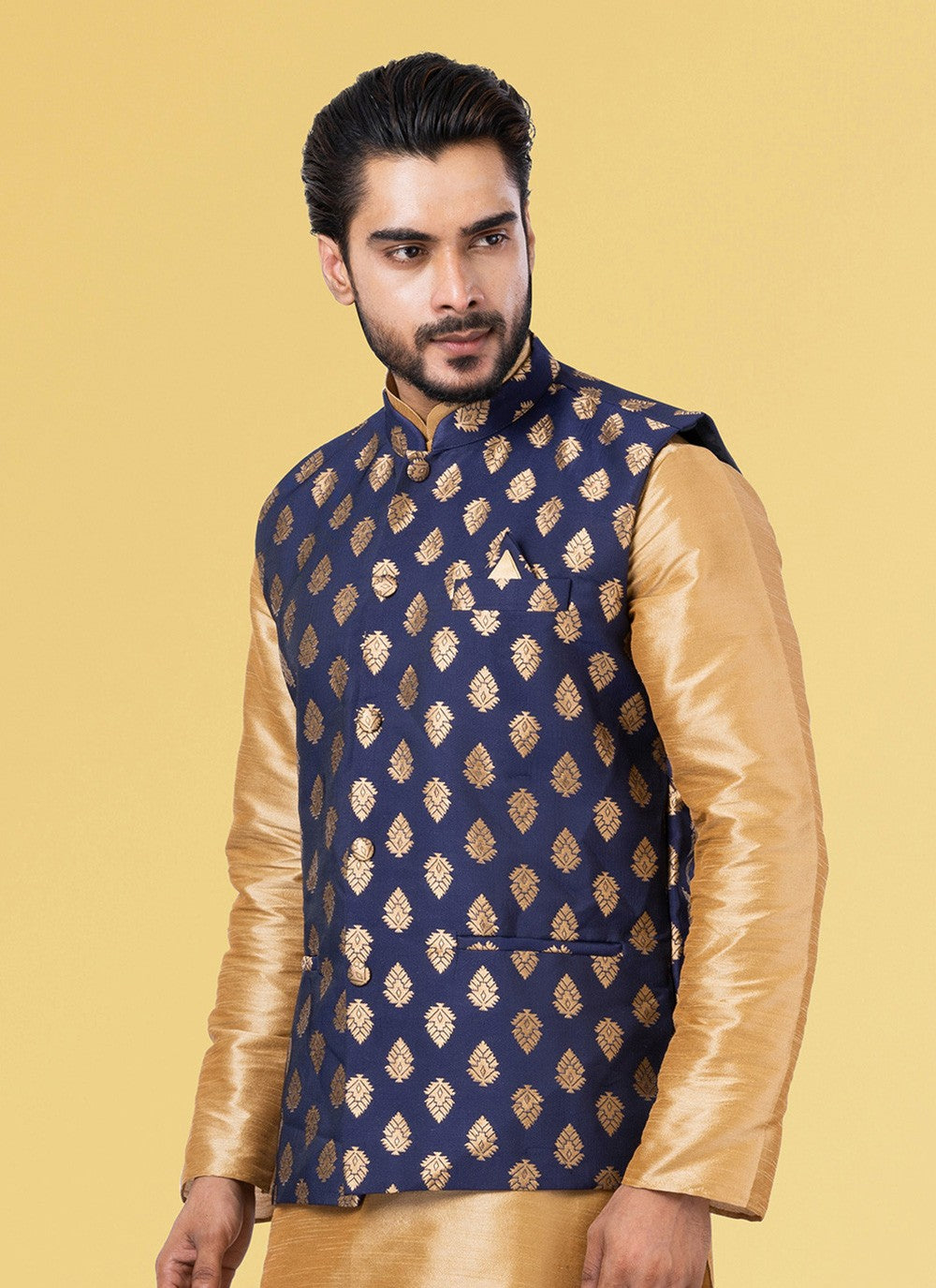 Aari Work Silk Navy Blue Nehru Jackets - M7439