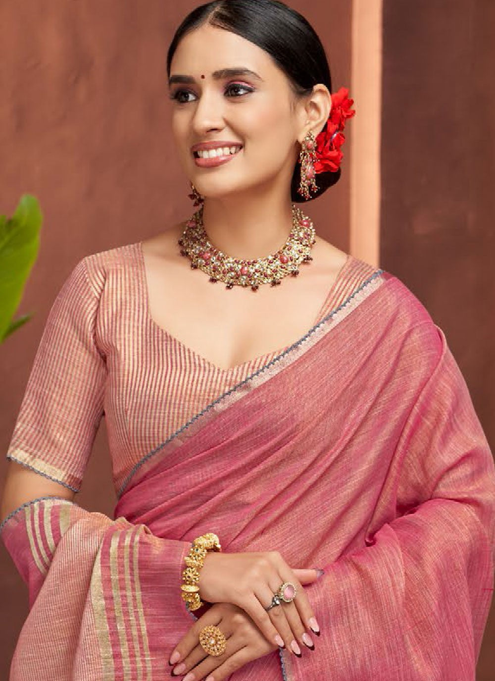 Pink Silk Classic Saree Jacquard Work S16670