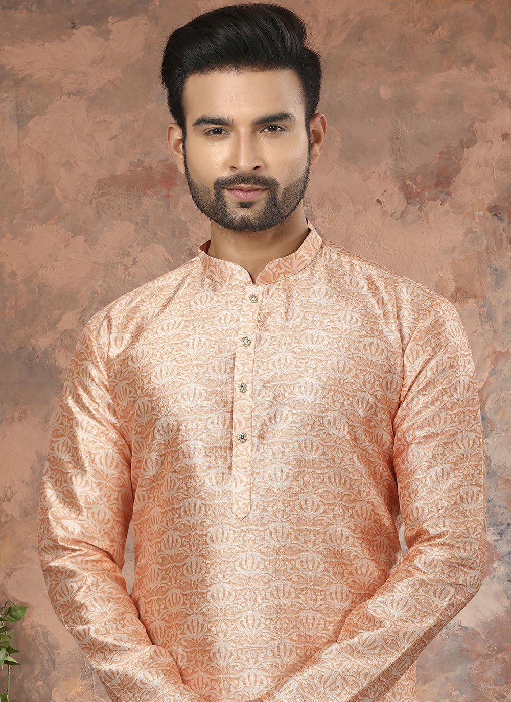 Digital Print Silk Peach Kurta - M5630