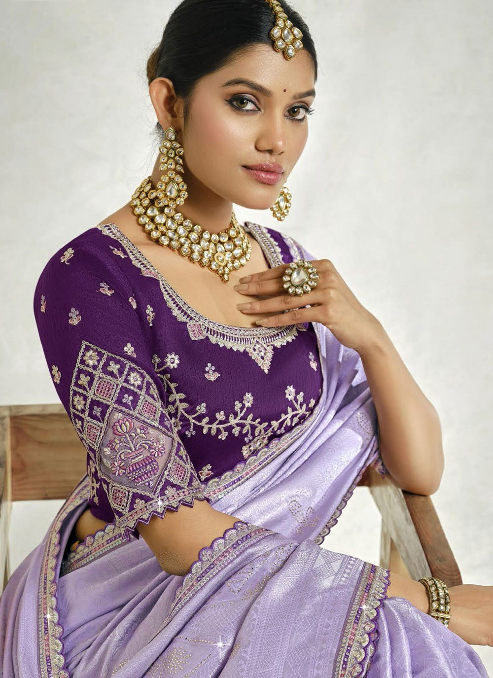 Border Work Silk Lavender Designer Saree S15446
