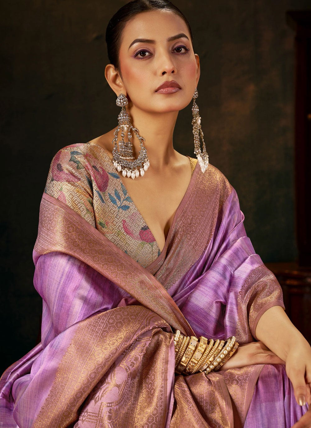 Lavender Silk Contemporary Saree Weaving Zari S19261