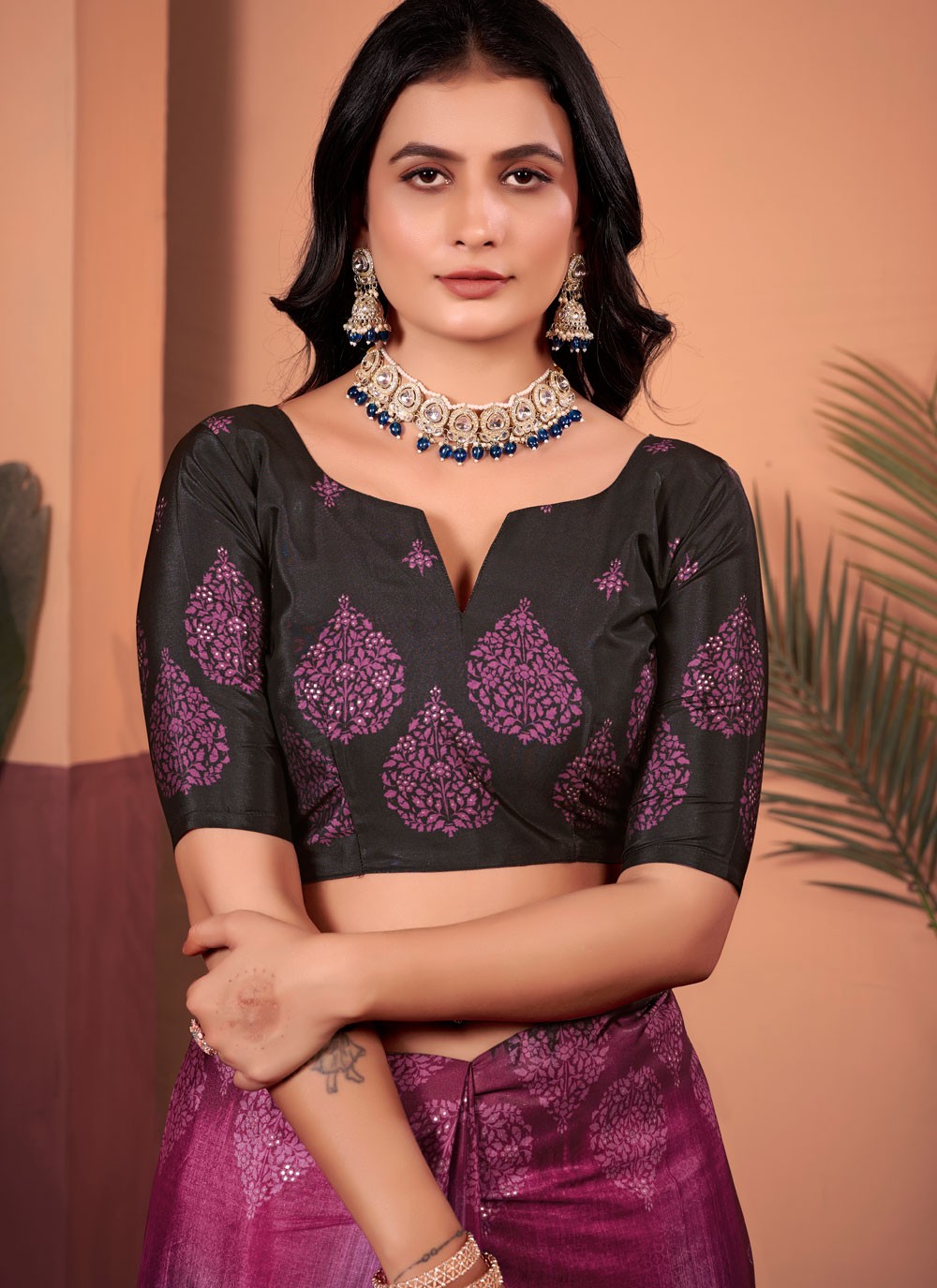 Floral Printed Silk Maroon Saree S13981