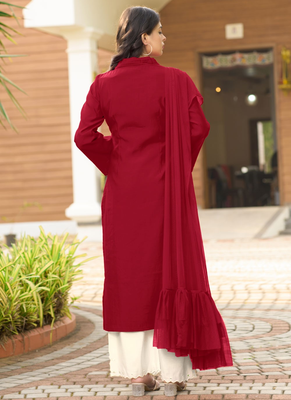 Salwar Suit Embroidered Maroon Silk T5350