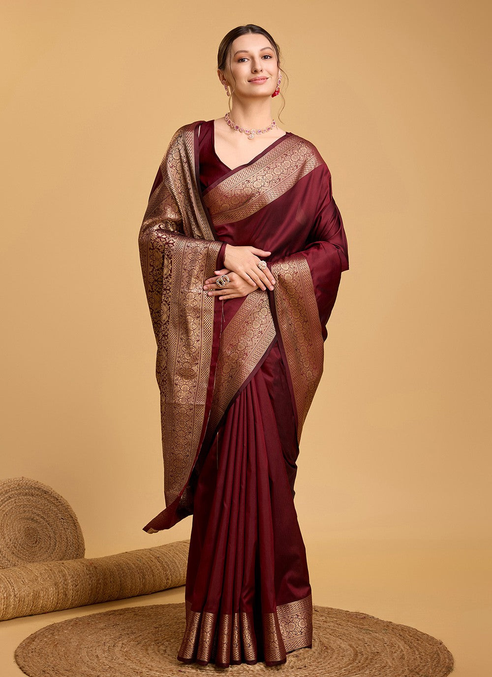 Woven Silk Maroon Saree S13852