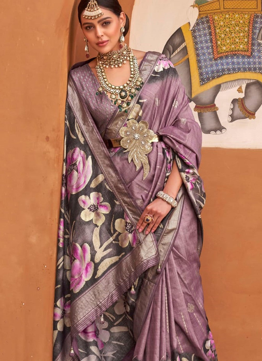 Classic Digital Print Silk Saree - S3898