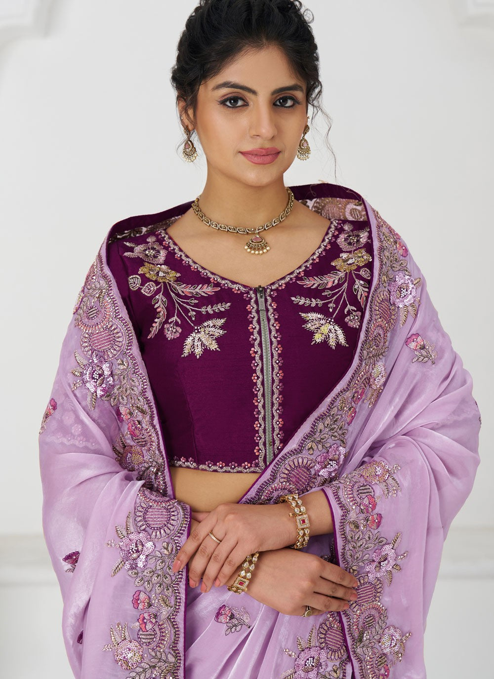 Embroidered Silk Mauve Contemporary Saree S15647