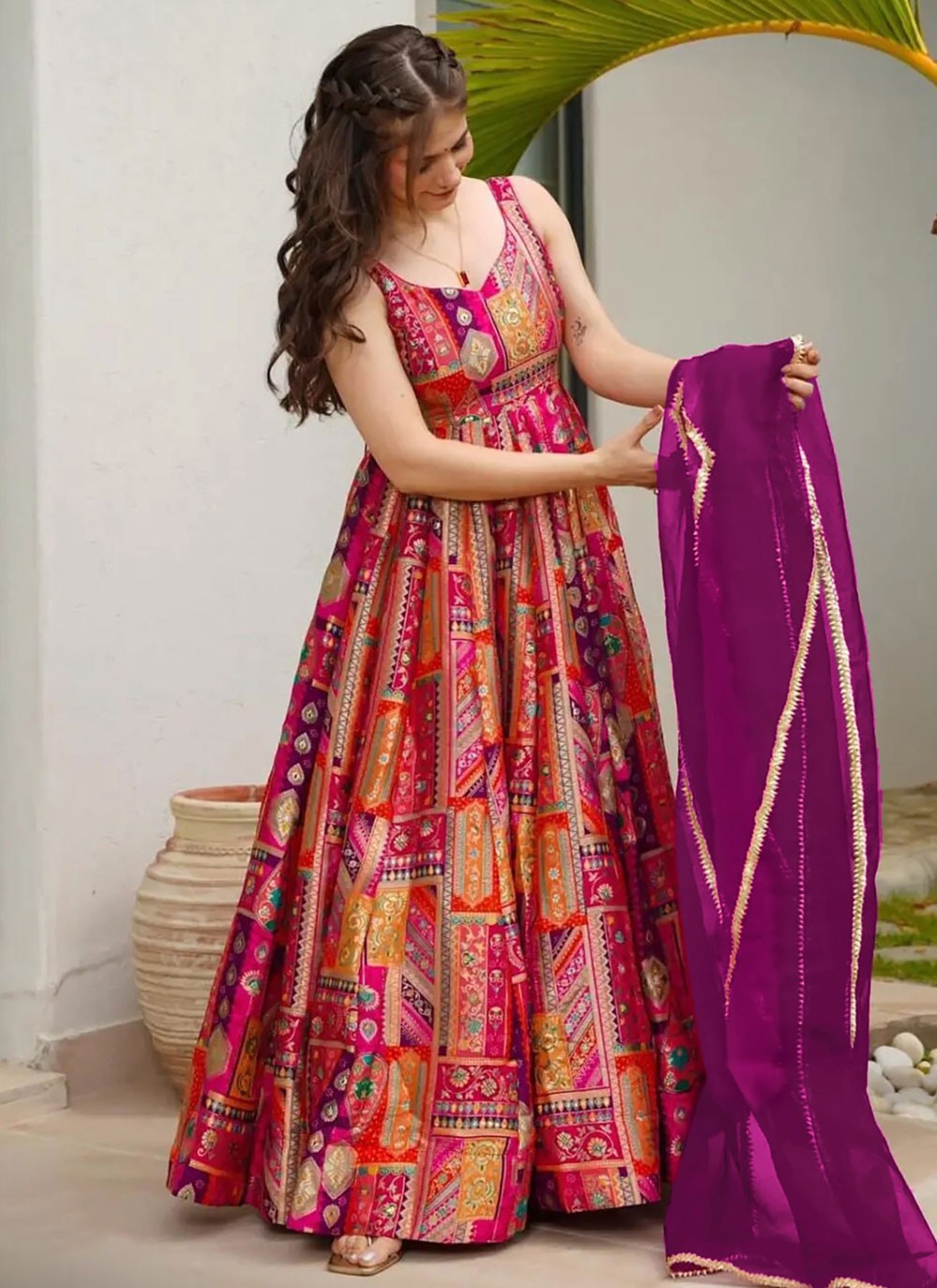 Digital Print Silk Multi Colour Gown G19851