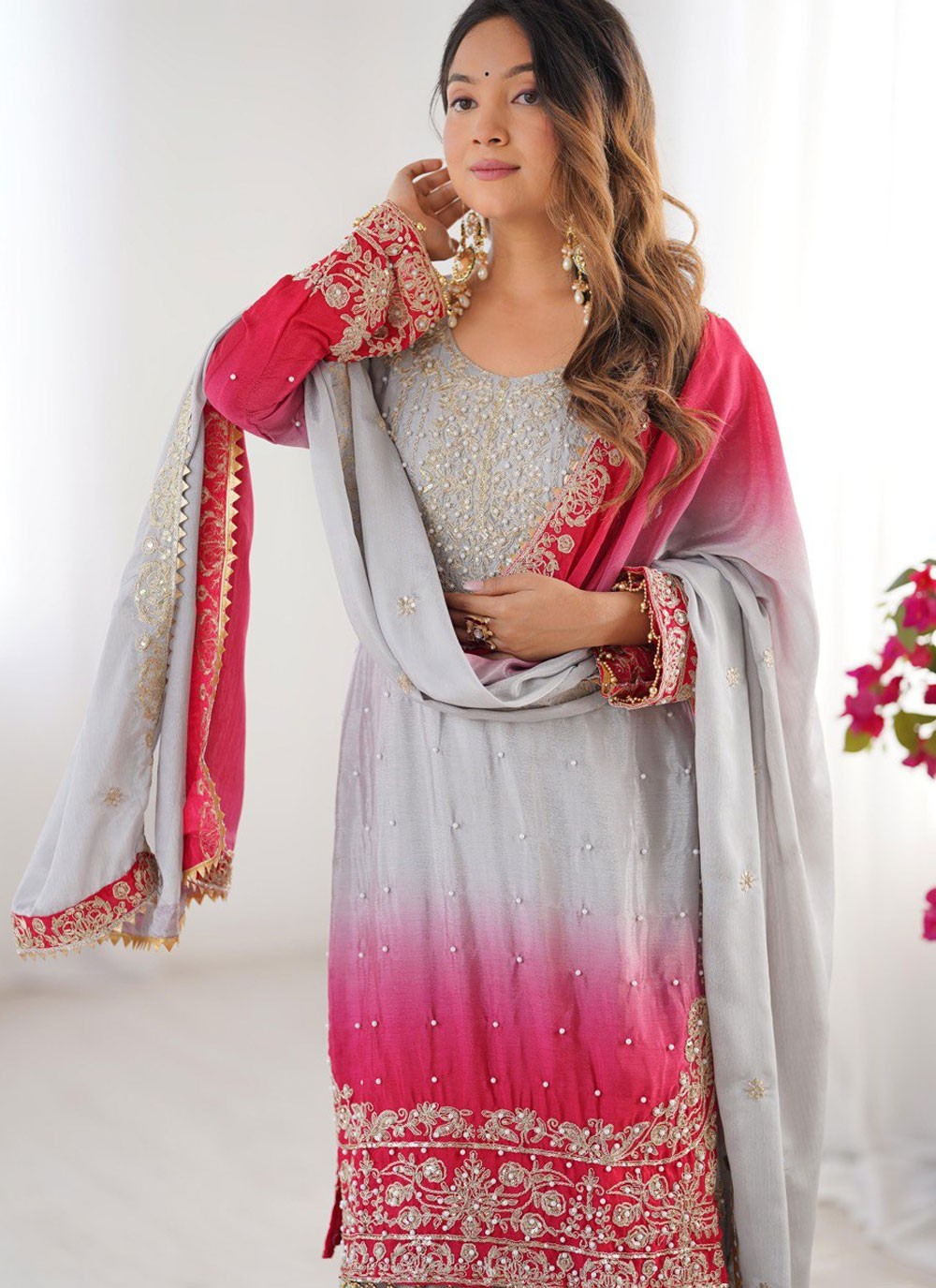 Sharara Suit Embroidered, Moti, Sequins, Zari Multi Colour T7461