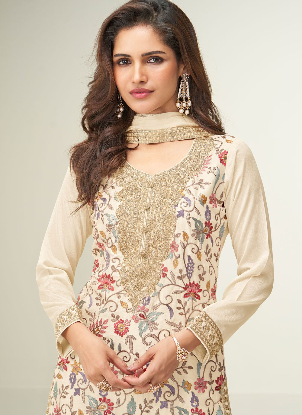 Palazzo Suit Embroidered Off White T8581