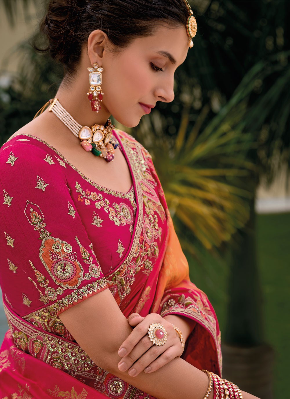 Embroidered Silk Hot Pink Saree S14419