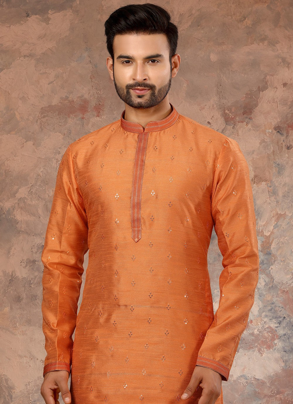 Fancy Work Silk Orange Kurta - M5638