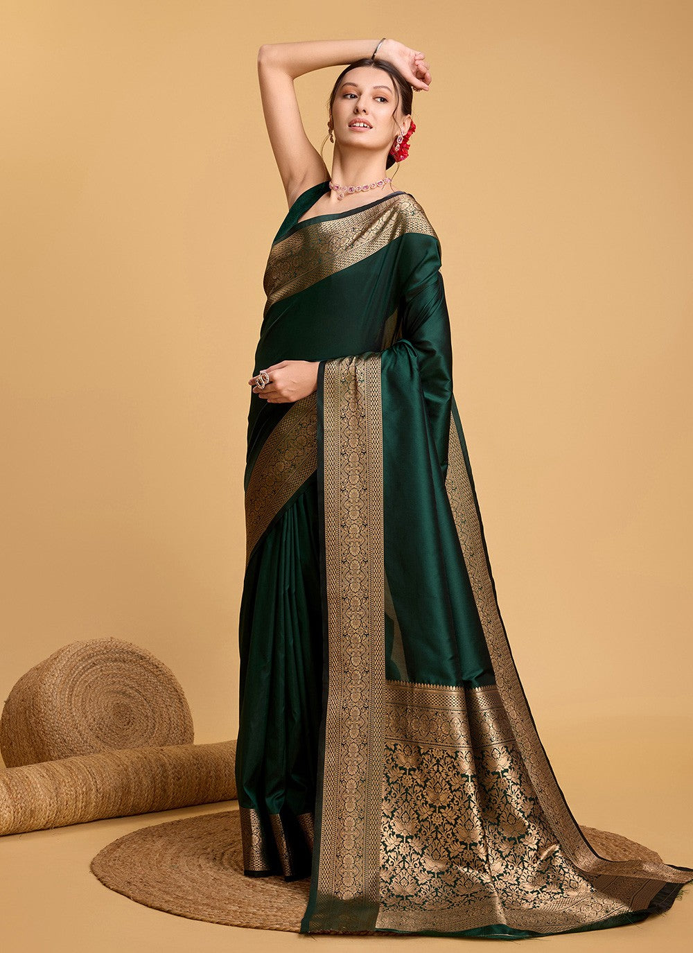 Woven Silk Green Saree S13851