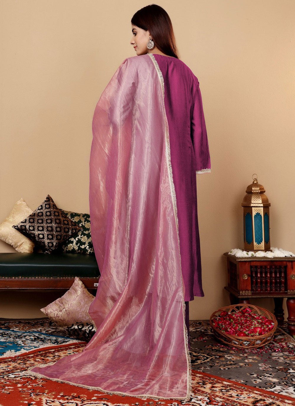 Salwar Suit Patch Border Purple Silk T5287