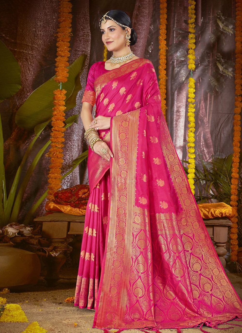 Weaving Zari Silk Pink Saree S14610