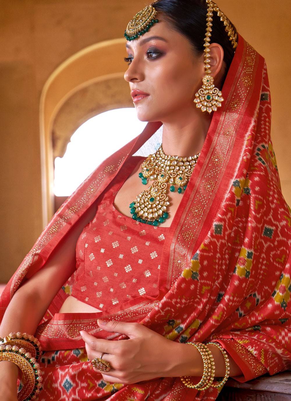 Red Silk Designer Saree Patola Print S18269