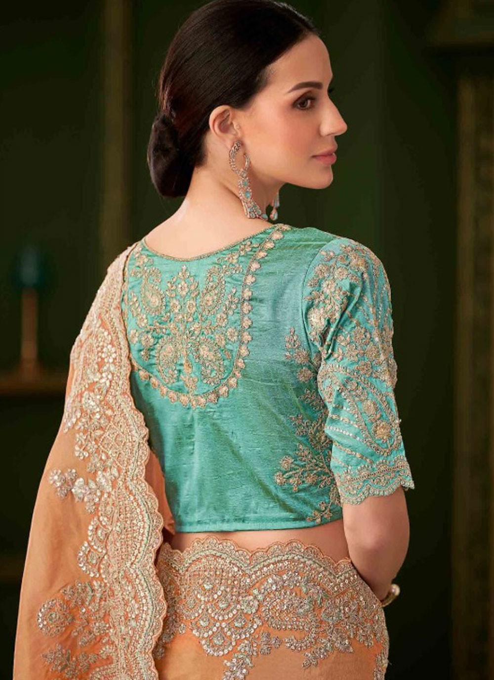 Peach Georgette Classic Saree Embroidered S20372