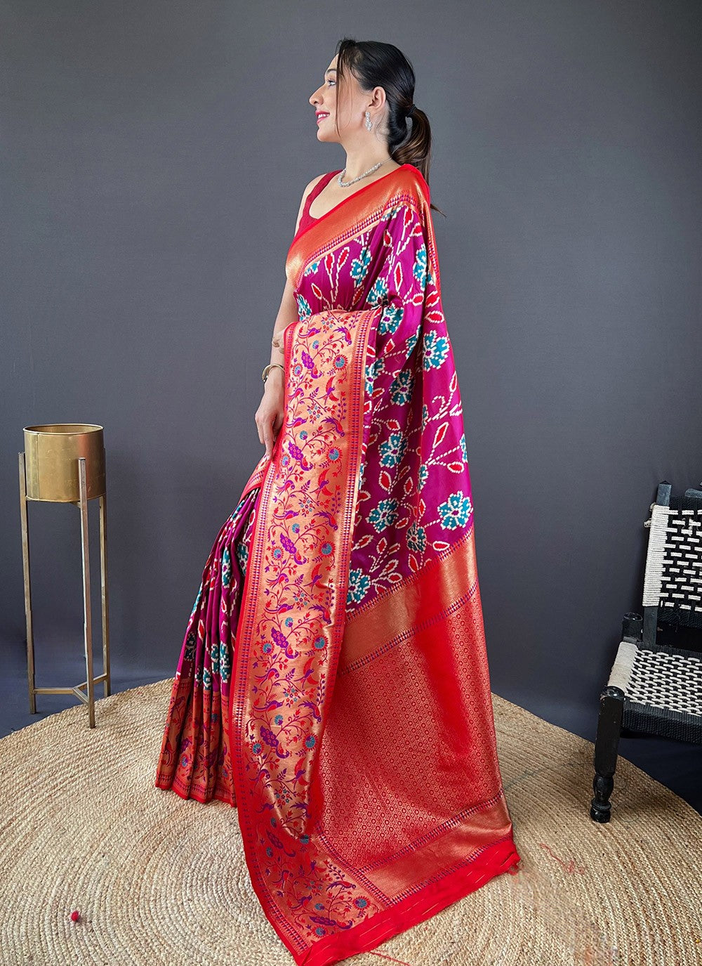 Contemporary Printed Pink Silk Saree S13703