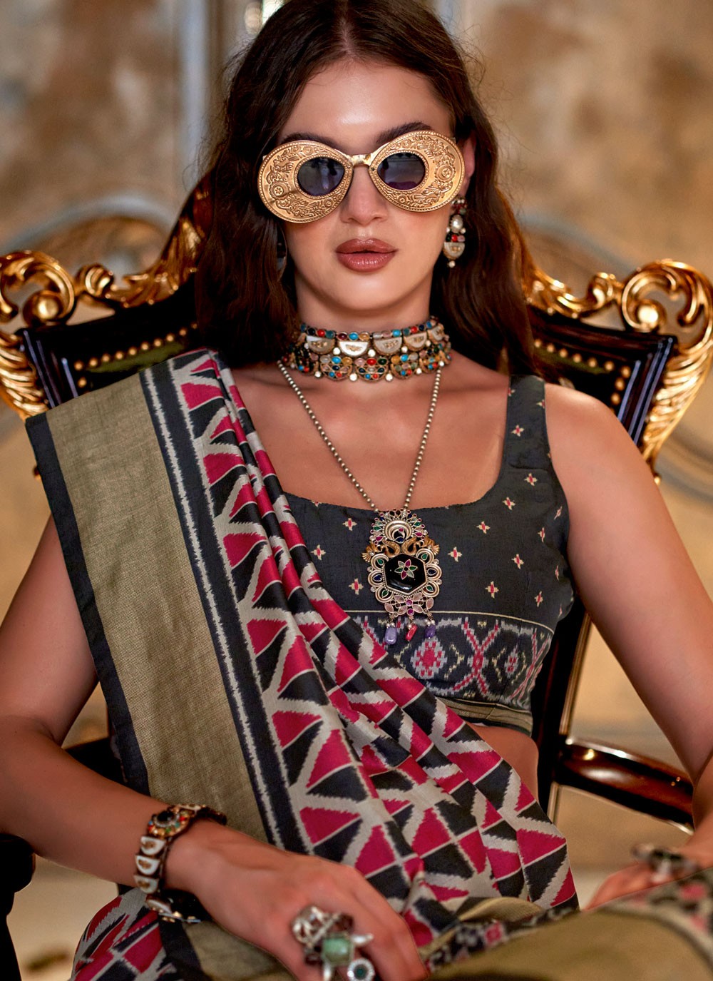 Black Silk Contemporary Saree Printed S20349