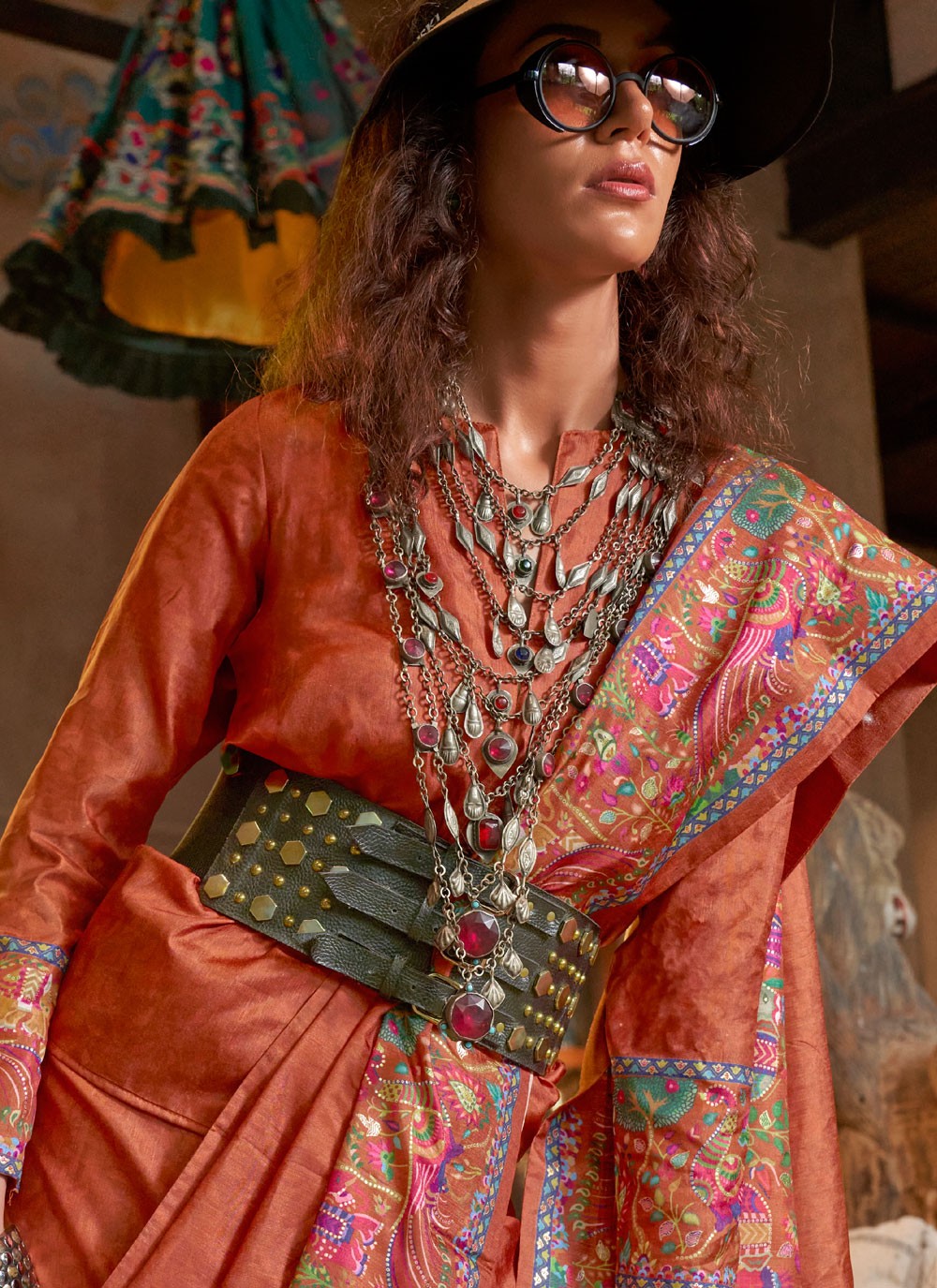 Peach Silk Saree Printed S20330