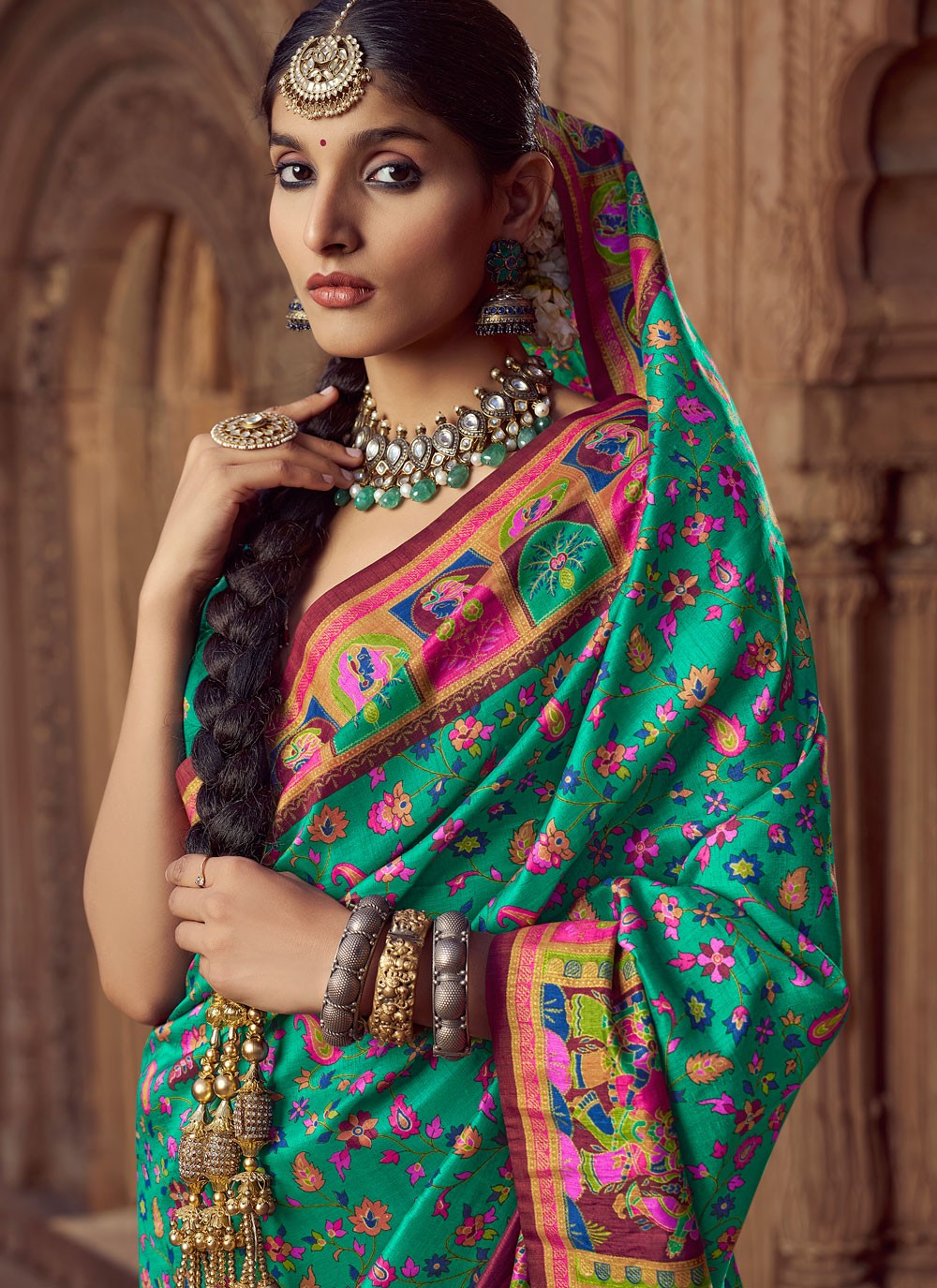 Sea Green Silk Traditional Saree Printed S19694