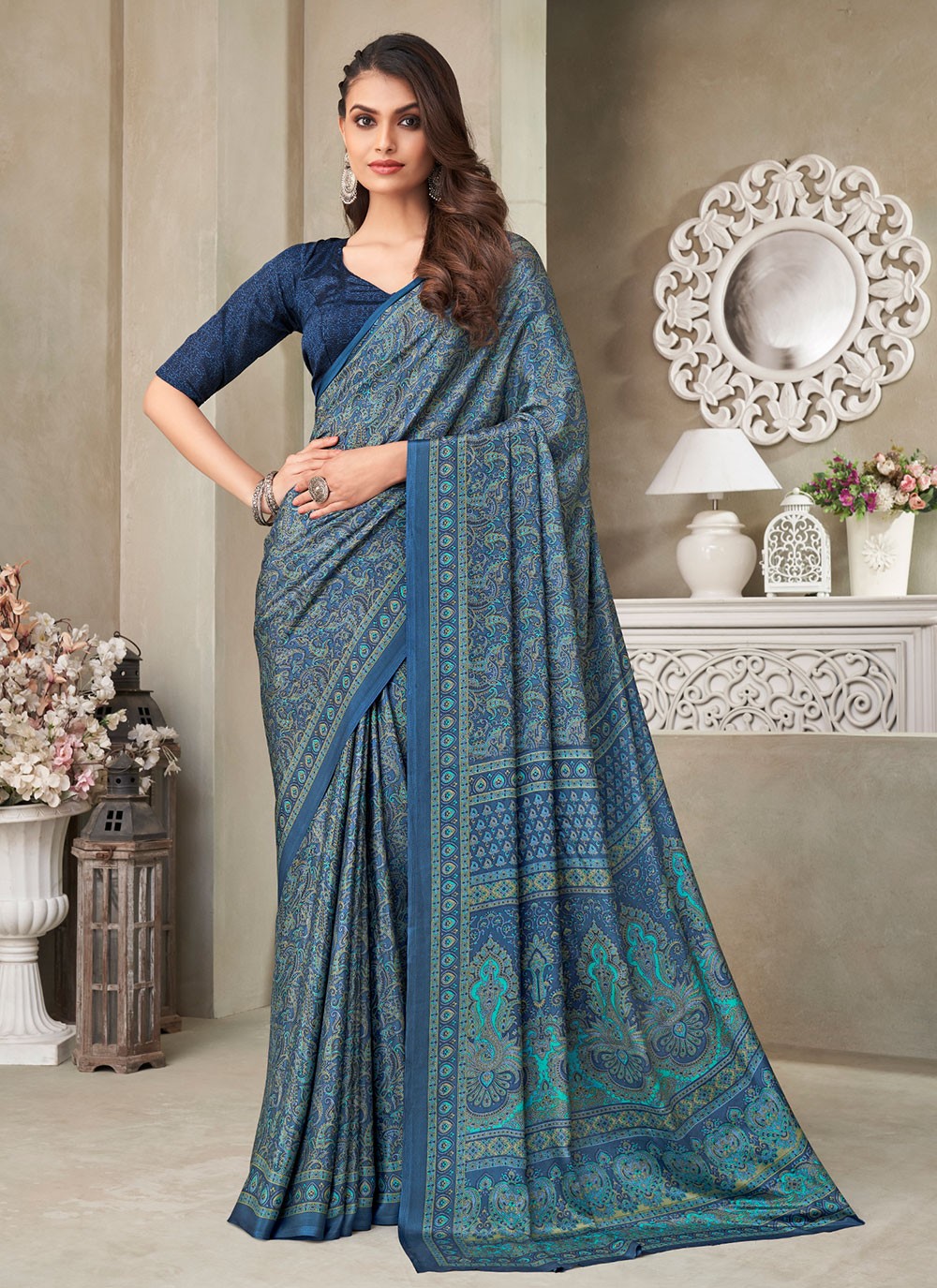 Classic Printed Faux Crepe, Silk Saree - S2605