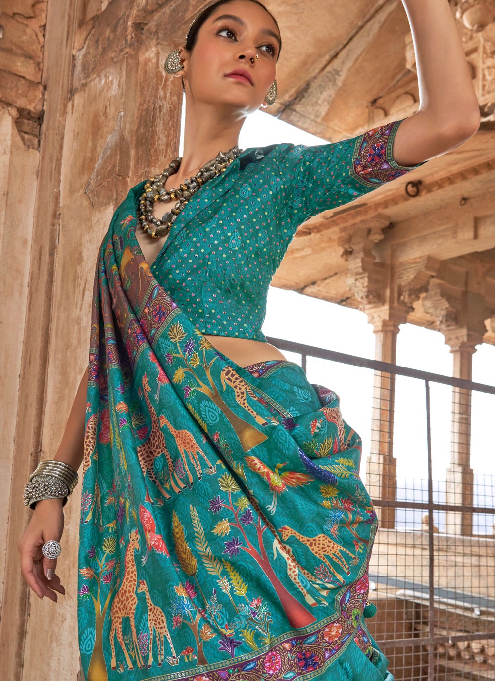 Sea Green Silk Contemporary Saree Printed S19654