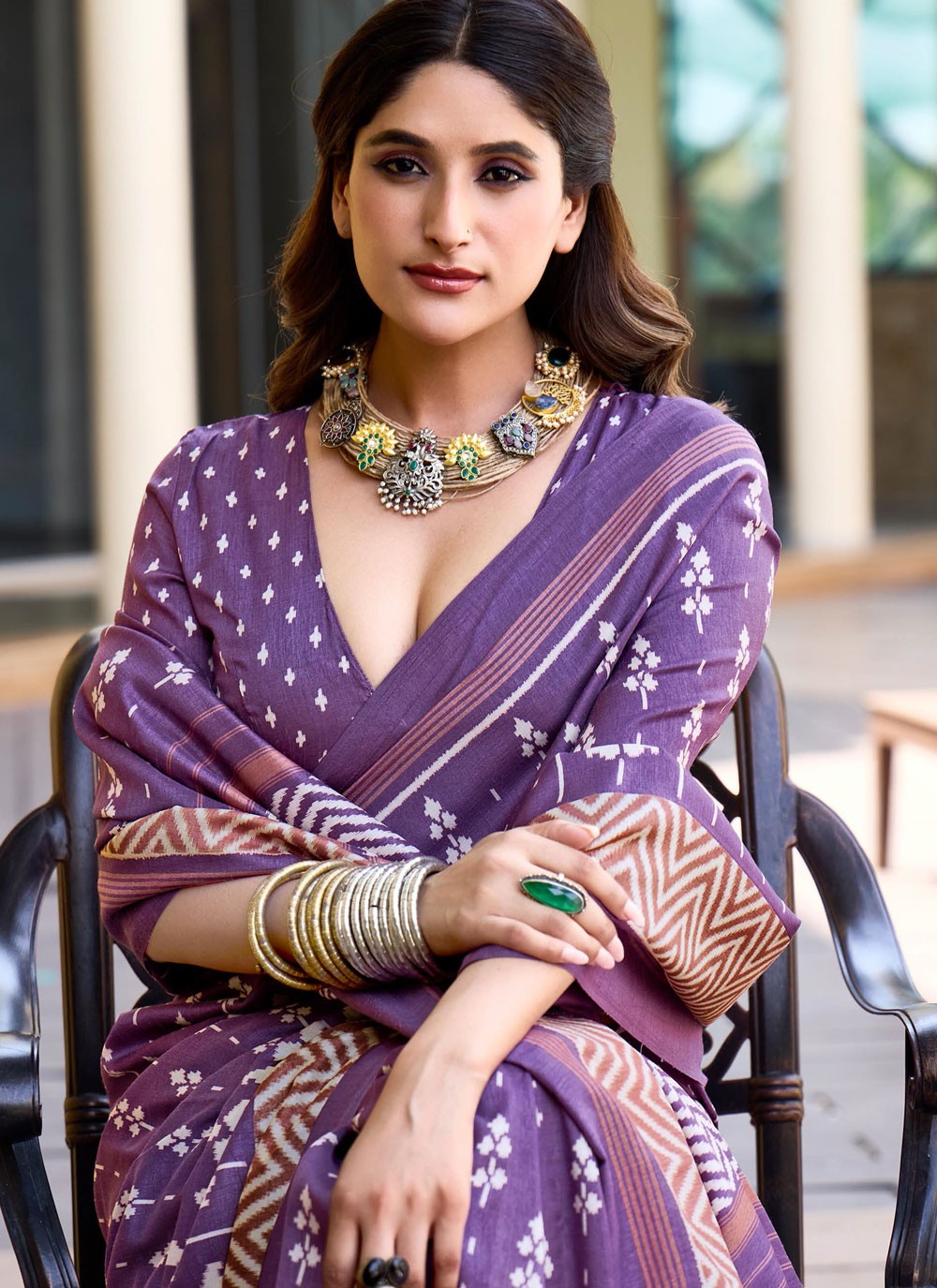Lavender Silk Traditional Saree Printed S17077